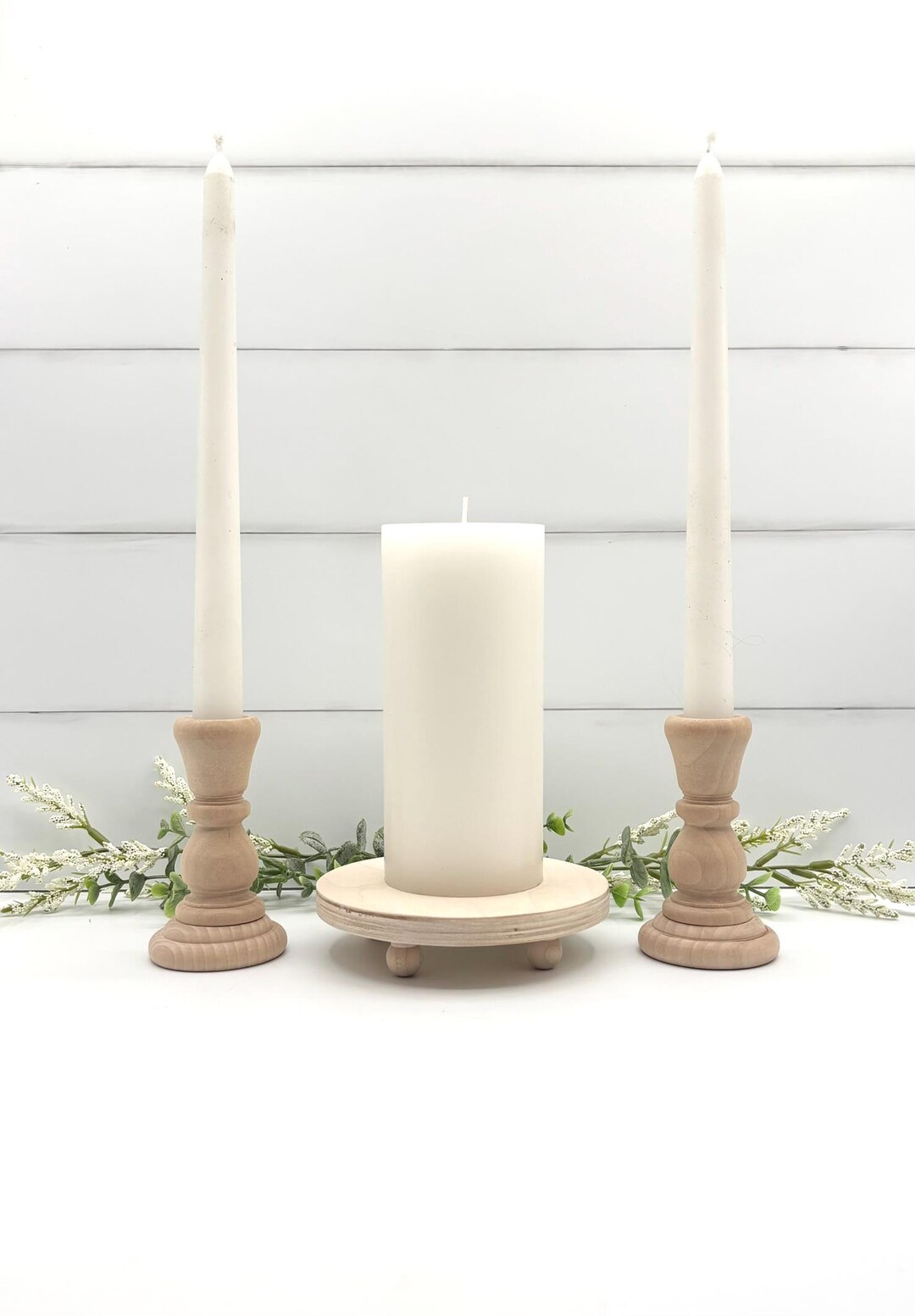 Unfinished 3 Piece Unity Candle Holder Set, Natural Wood Wedding Unity ...