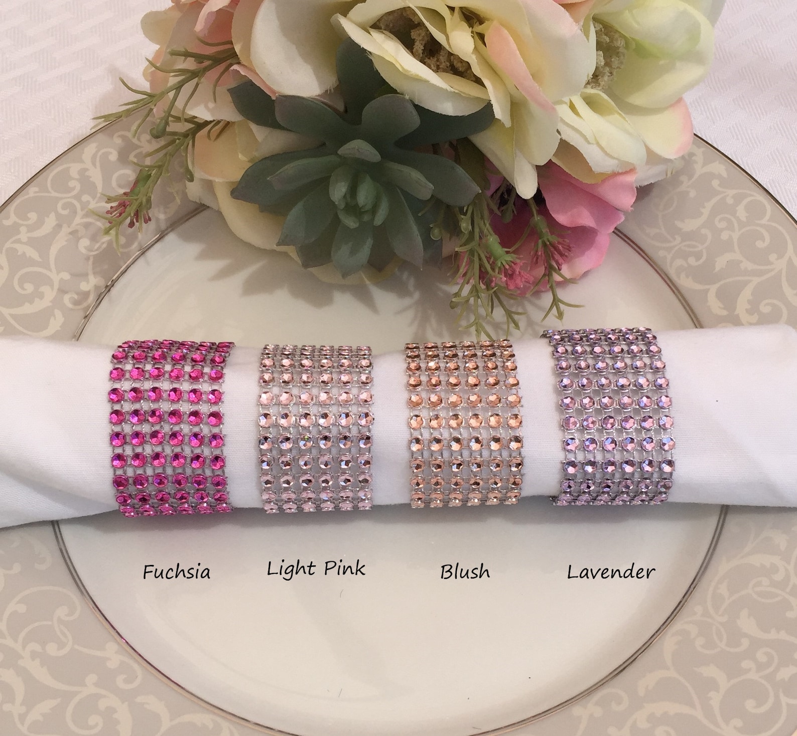 8 Napkin Rings Silver Rhinestone Mesh Napkin Rings Bling Etsy
