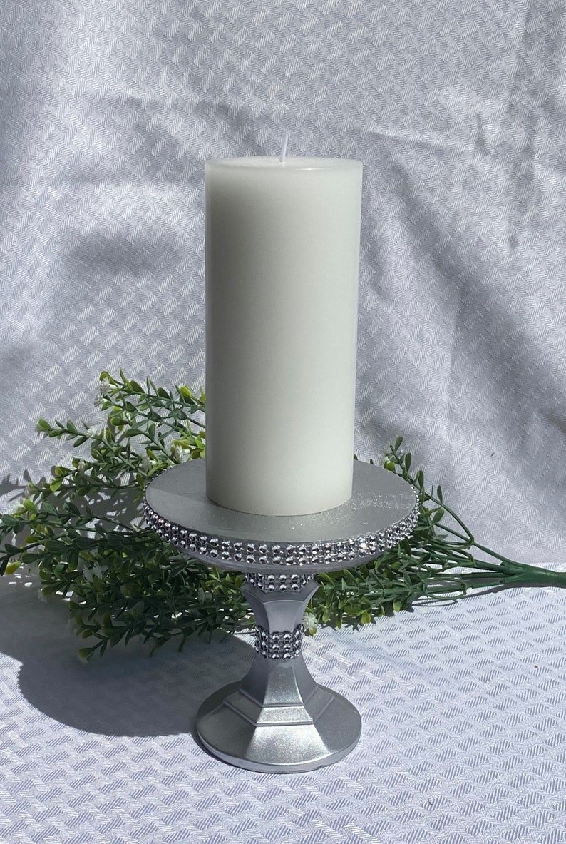 Silver Candleholder, Candy Jar Holder, Cookie Jar Holder, Flower Holder, Silver Metallic Paint with Sparkling Bling Rhinestone Mesh Accents image 3