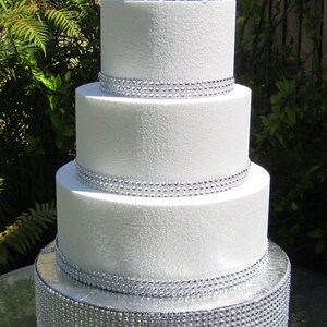 Wedding Cake Stand 22 x 4 55cm x 10cm Silver Bling Round Cake Display Riser Decor Silver Gold Rhinestone Mesh Centerpiece Styrofoam image 2