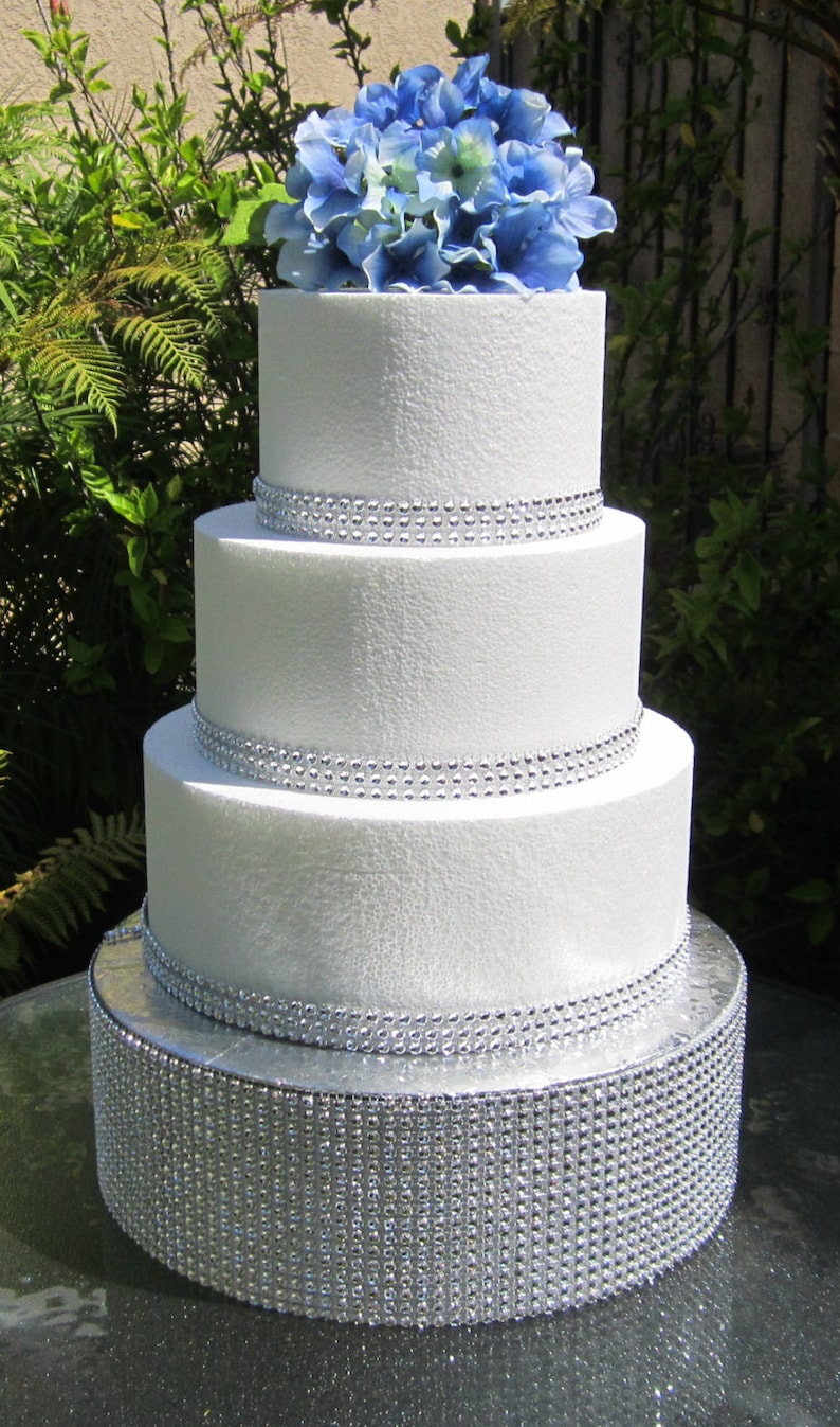 Wedding Cake Stand 22 x 4 55cm x 10cm Silver Bling Round Cake Display Riser Decor Silver Gold Rhinestone Mesh Centerpiece Styrofoam image 2