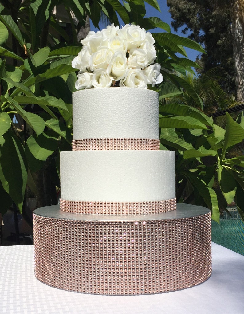 Wedding Cake Stand 22 x 4 55cm x 10cm Silver Bling Round Cake Display Riser Decor Silver Gold Rhinestone Mesh Centerpiece Styrofoam image 4