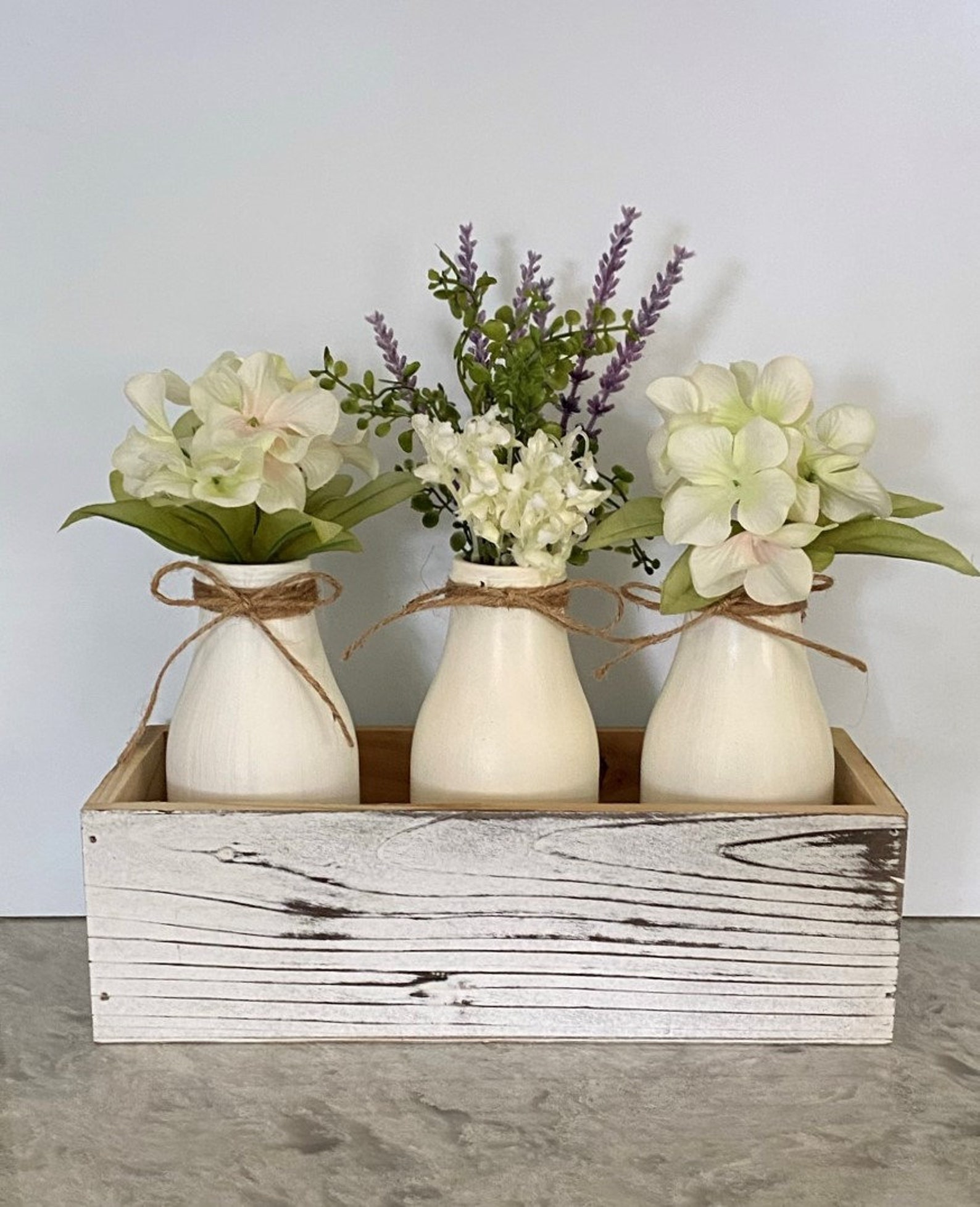 Whitewashed Wooden Planter Box, Rustic Farmhouse Table Decor for Glass ...