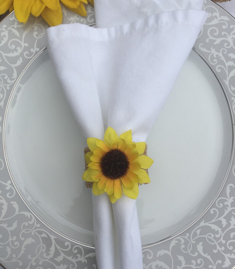 8 Solid Burlap & Sunflower Napkin Rings With Natural Burlap Etsy