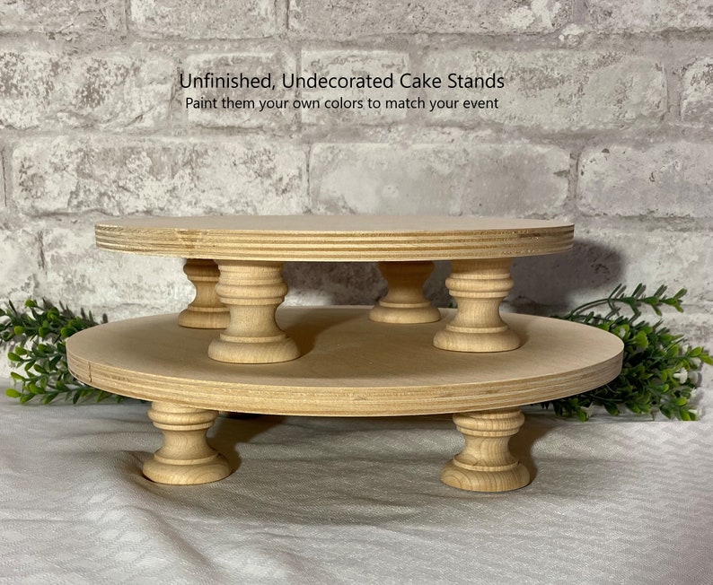 Unfinished Wood Cake Stand 12 30.5cm Paint it yourself to match your event DIY Undecorated Wood Cake Stand, Elegant Turned Legs, Wedding image 4