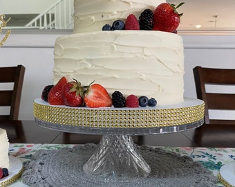 24" x 1" ROUND or SQUARE Wedding Cake Stand, Cake Riser, Cake Board, Sparkling Bling Rhinestone Mesh, White Laminated Styrofoam Cake Board