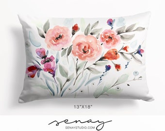 Watercolor Floral Pillow Cover: Linen Blend, Eco Friendly (13"x18")