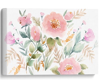 Canvas Print Keira Garden Ready To Hang Artwork Wall Art GalleryStyle Canvas Giclée Beautiful Pink Floral Watercolor Painting Made in Canada