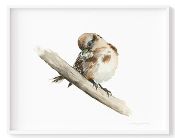 Art Print Cute Sparrow Bird watercolor Giclée, frame Not included, Sparrow Bird watercolour print, High Quality Print