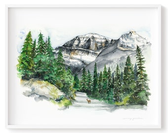 Rocky Mountains, frame Not included, watercolour landscape giclée print, High Quality Prints