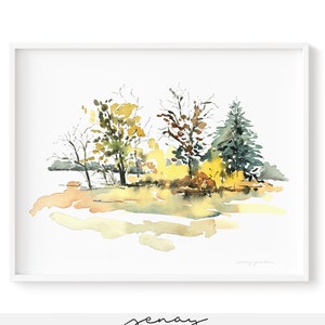 Stampa artistica "Scena autunnale" Stampa Giclée ad acquerello Bellissimo dipinto, opera d'arte ad acquerello unica nel suo genere, arte murale realizzata in Canada, cornice NON inclusa