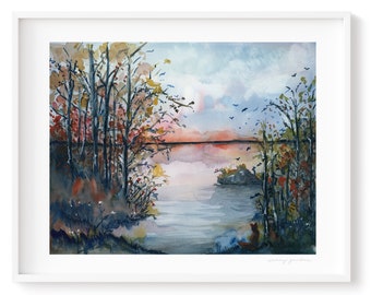 Art Sunset Watercolor Giclée, frame Not included, Sunset watercolour print, High Quality Print