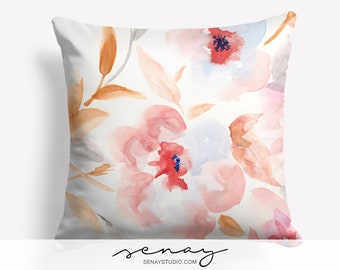 Handmade Linen Floral Pillow Cover: Dreamy Watercolor Design
