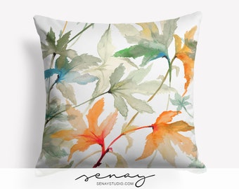 Autumn Leaves Pillow Cover: Linen Blend Watercolor Design