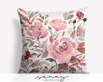 Watercolor Floral Linen Pillow Cover: Handmade in Canada