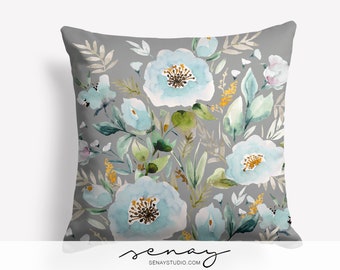 Handmade Linen Floral Pillow Cover: Ariana Watercolor Design