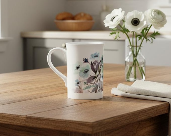 Featured listing image: Light Blue Flowers 10oz Porcelain Slim Mug