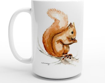 Squirrel Watercolor 15oz Ceramic Mug, Cute Coffee Cup