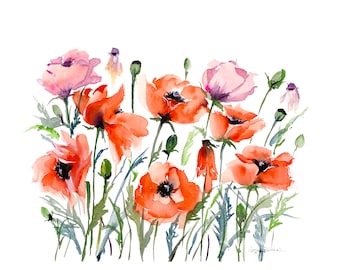 Poppy Garden - Original watercolour painting by Senay