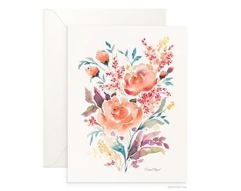 Coral Rose Watercolor Blank Card: Archival Floral Art