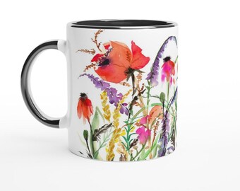Meadow Flowers 11oz Ceramic Mug with Black Colour Inside