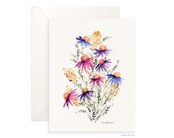 Coneflowers Watercolor Card: Archival Floral Art, Blank Inside
