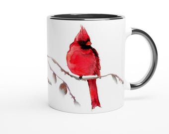 Red Cardinal 11oz Ceramic Mug with Black Colour Inside
