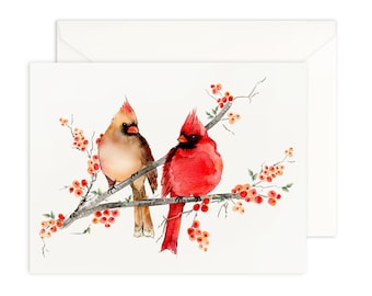 Cardinal Birds 5"x7" Blanko Faltkarte | Schöne Grußkarte | Text auf der Vorderseite der Karte ist optional |