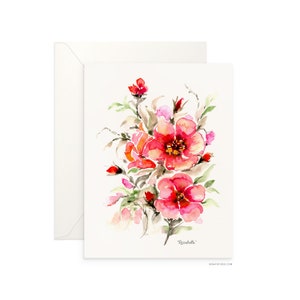 Belle carte blanche pliée et enveloppe florale de 5 x 7 po, design floral aquarelle Rosabella, carte de voeux d'archives Senay design Studio