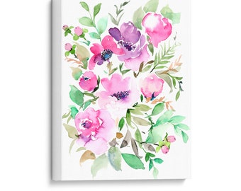 Canvas Print Roses Artwork High Quality Ready To Hang Wall Art Gallery Style Canvas Giclée Beautiful Watercolor Floral Painting by Senay