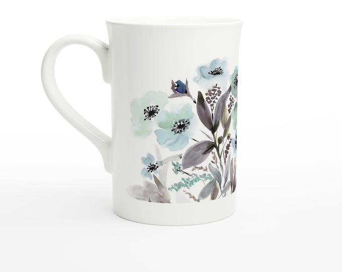 Featured listing image: Light Blue Flowers 10oz Porcelain Slim Mug