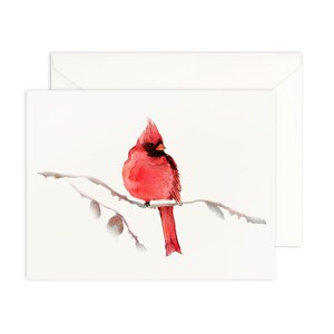Carte blanche pliée de 5 x 7 po. Oiseau cardinal rouge | Belle carte de voeux | le texte au recto de la carte est facultatif |
