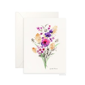 Carte vierge pliée de 5 x 7 po de fleurs de jardin, beau design aquarelle, carte de voeux d'archives pour toutes les occasions par Senay, enveloppe incluse