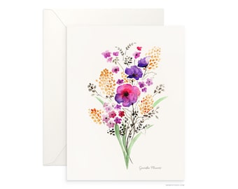 Floral Watercolor Blank Card: Garden Flowers Art, Archival Cotton