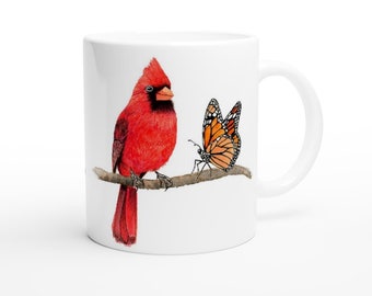 Red Cardinal Bird and Monarch Butterfly 11oz ceramic mug