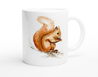 Squirrel Watercolor Painting, Cute Ceramic Mug (11oz)