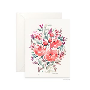 Carte vierge pliée Sweet Rose 5 "x 7", belle carte de voeux d'archives de design floral aquarelle pour toutes les occasions par Senay, enveloppe incluse