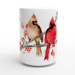 Gorgeous Cardinal Birds Mug, Mr & Mrs Cardinal Mug, 15oz Ceramic Coffee Mug