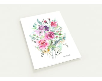 Pack of 10 Greeting Cards Rose Garden Watercolour, Blank Notecards with Envelopes
