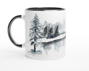 Winter Scene 11oz Ceramic Mug with Black Colour Inside