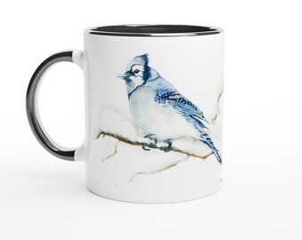 Blue Jay Bird 11oz Ceramic Mug with Black Colour Inside