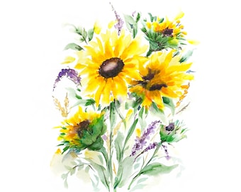 Sunflowers - Original watercolour painting by Senay