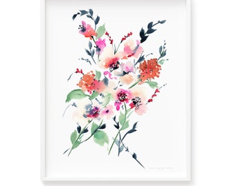 Art Print Gardenia Floral Watercolor High Quality Giclée Wall Art Beautiful Freestyle Painting Loose Watercolour on Paper frame Not included