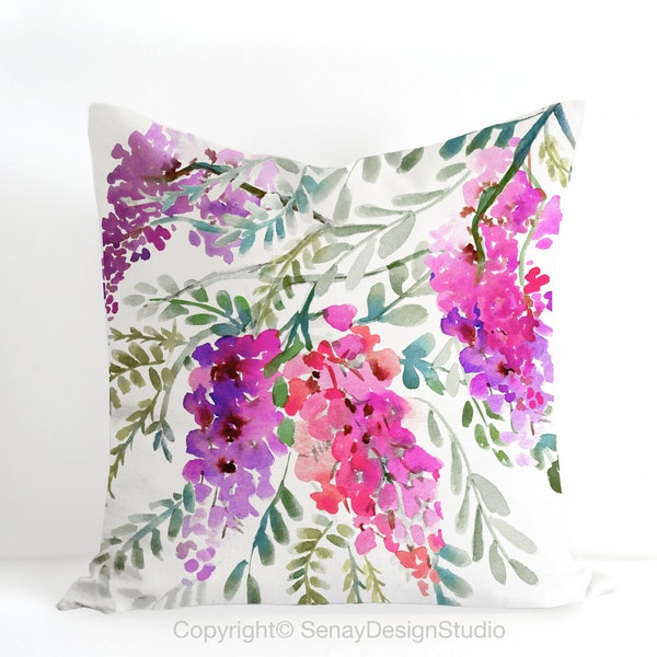 Pink Wisteria Sham 1 Available 26"x26" Watercolor Cushion Cover Unique Pillow Case, Handmade Cushion Cover Watercolour Toss Pillow