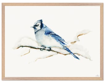 Blue Jay Bird Wooden Framed Art Print With Museum-Quality Matte Paper