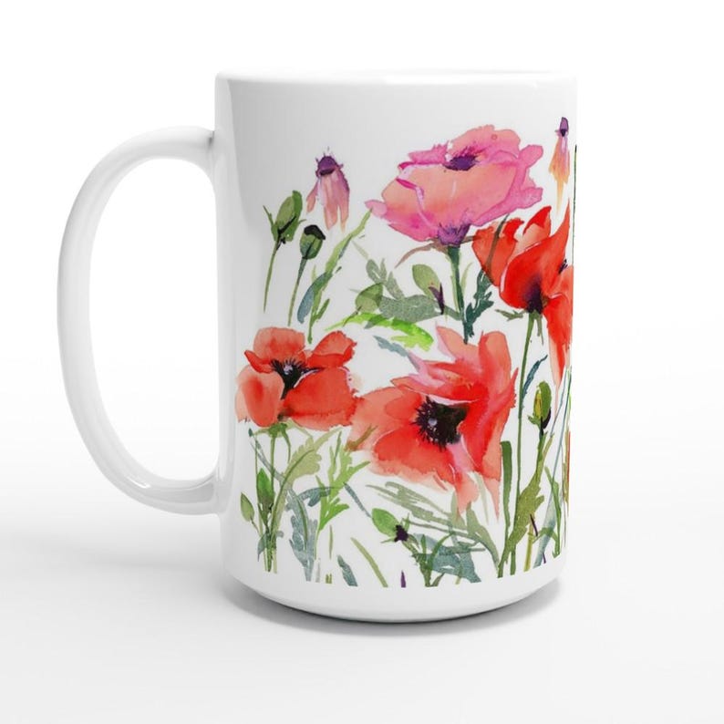 Mohnblumen-Garten 15oz Keramikbecher White 15oz Ceramic Mug