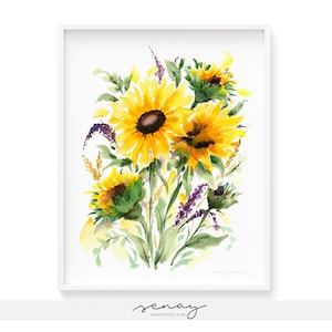 Impression d'art tournesol, impression giclée aquarelle de qualité musée, aquarelle sur papier, dimension personnalisée disponible, cadre non inclus, 20 % de réduction la semaine de Thanksgiving