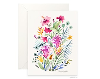 Tropical Floral Watercolor Blank Card: Archival Cotton Art Card