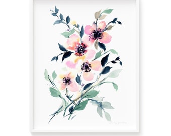 Floral Art Print Beautiful Pink Flowers Watercolour Artwork High Quality Watercolor on Paper 8x10 18x24 Available Sizes, Frame NOT included