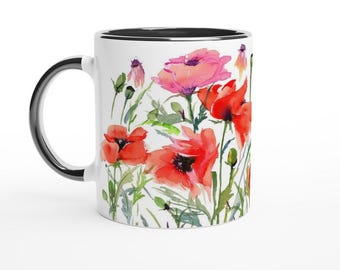 Poppy Garden 11oz Ceramic Mug with Black Colour Inside